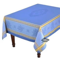62" Square Senanque Blue French Jacquard Tablecloth By L'Ensoleillade