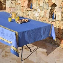 62x98" Rectangular Senanque Blue Double Border French Jacquard Tablecloth By L'Ensoleillade 8 62x98" Rectangular Senanque Blue Double Border French Jacquard Tablecloth By L'Ensoleillade -Home Kitchen And Dining Tablecloth Shop senanque blue french teflon jacquard tablecloth c 9c256ffe d959 4ef4 a6b9 8729eb5c5711