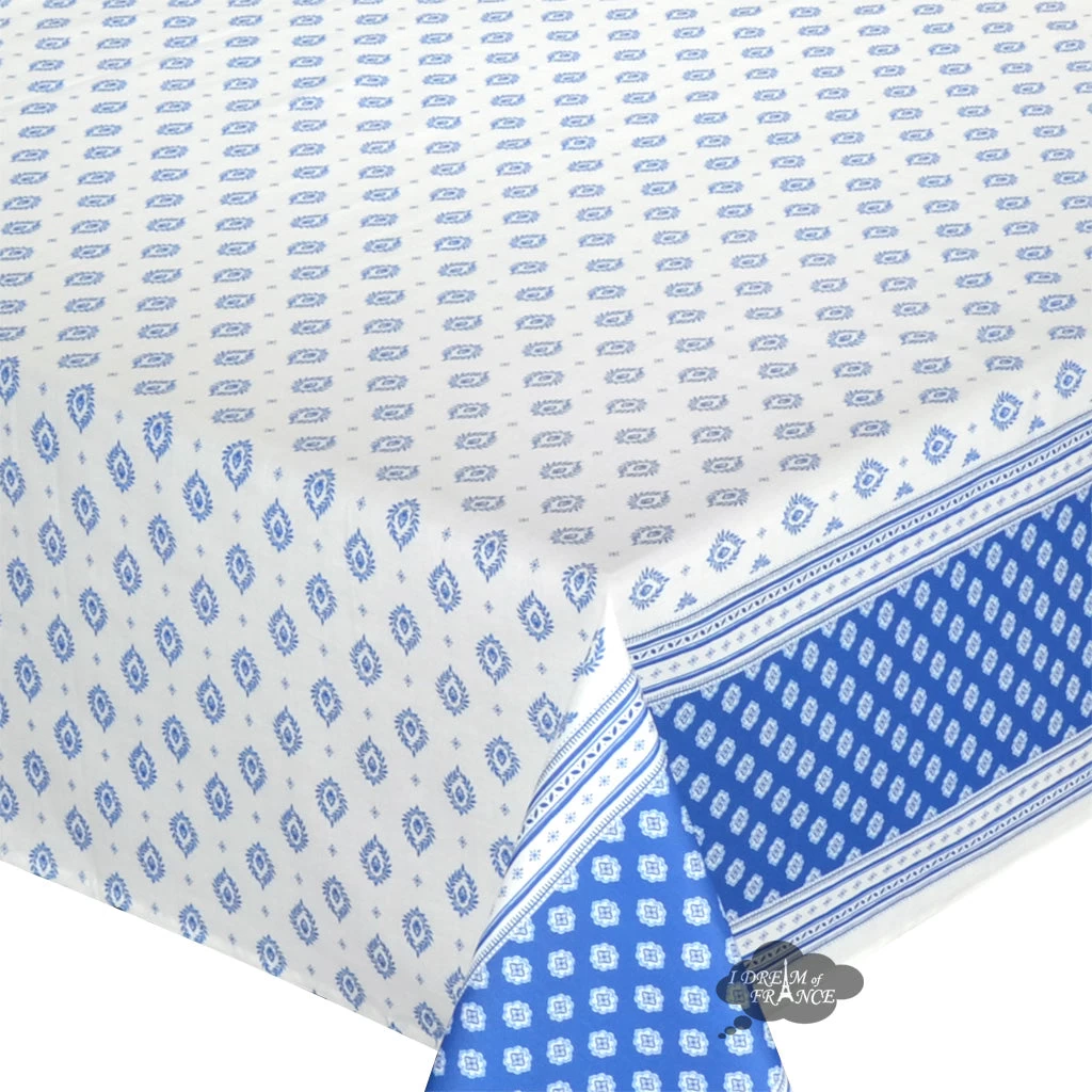 60x158" Rect Sormiou Blue & White Double Border Acrylic-Coated Cotton Tablecloth By Label France 4 60x158" Rect Sormiou Blue & White Double Border Acrylic-Coated Cotton Tablecloth By Label France - Image 2