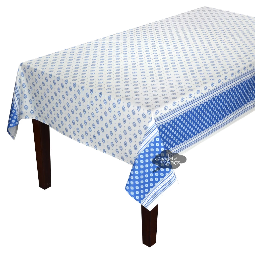 60x158" Rect Sormiou Blue & White Double Border Acrylic-Coated Cotton Tablecloth By Label France 3 60x158" Rect Sormiou Blue & White Double Border Acrylic-Coated Cotton Tablecloth By Label France