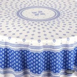70" Round Sormiou Blue & White Acrylic-Coated Cotton Tablecloth By Label France -Home Kitchen And Dining Tablecloth Shop sormiou french provencal acrylic coated cotton tablecloth round white blue asqw