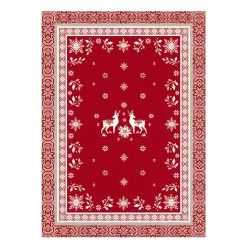 Winter Valley Red French Cotton Kitchen Towel By Tissus Toselli