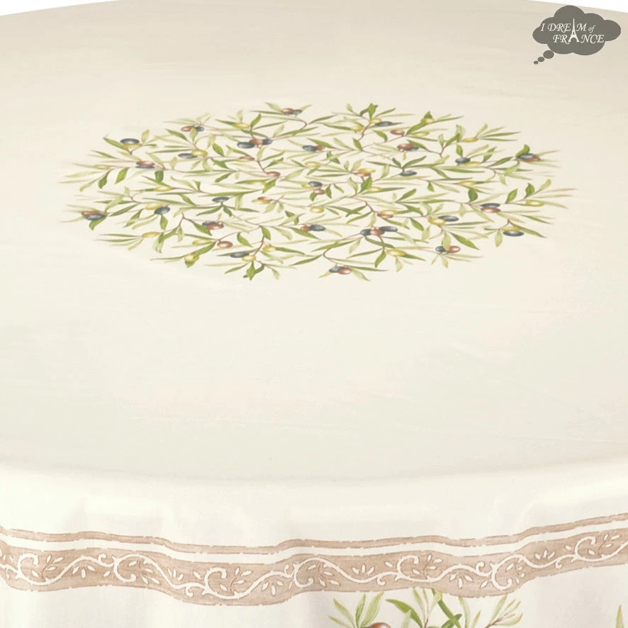 70" Round Clos Des Oliviers Cream French Tablecloths By Label France 4 70" Round Clos Des Oliviers Cream French Tablecloths By Label France - Image 2