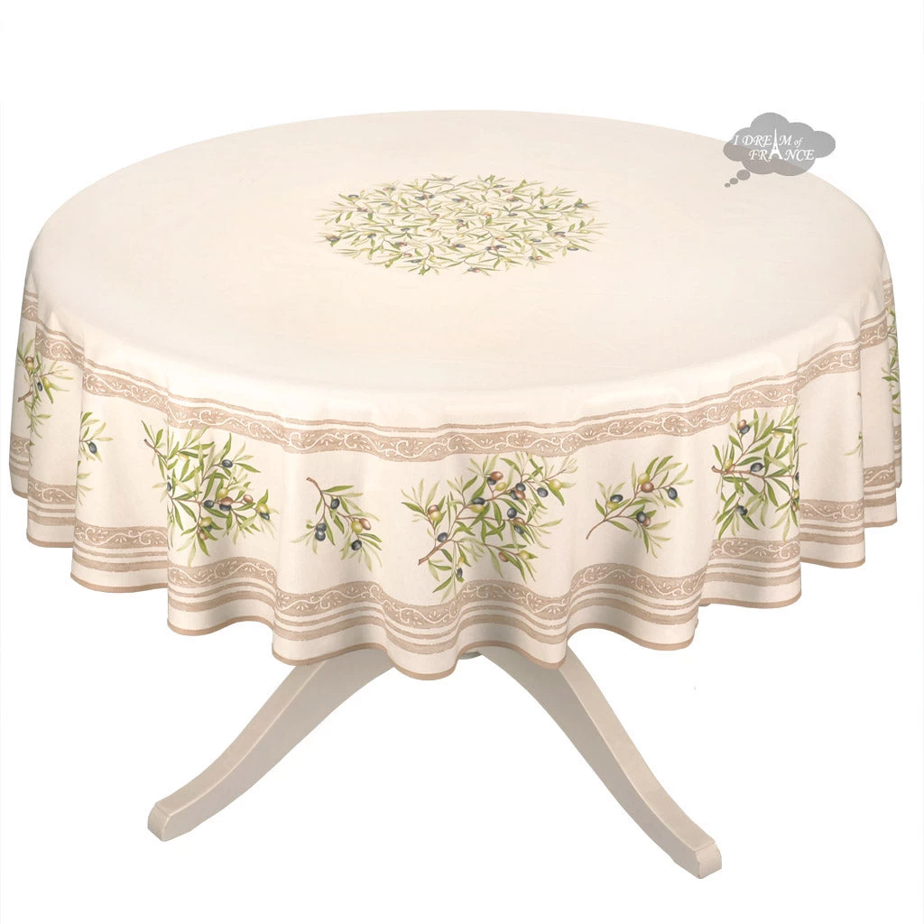 70" Round Clos Des Oliviers Cream French Tablecloths By Label France 3 70" Round Clos Des Oliviers Cream French Tablecloths By Label France