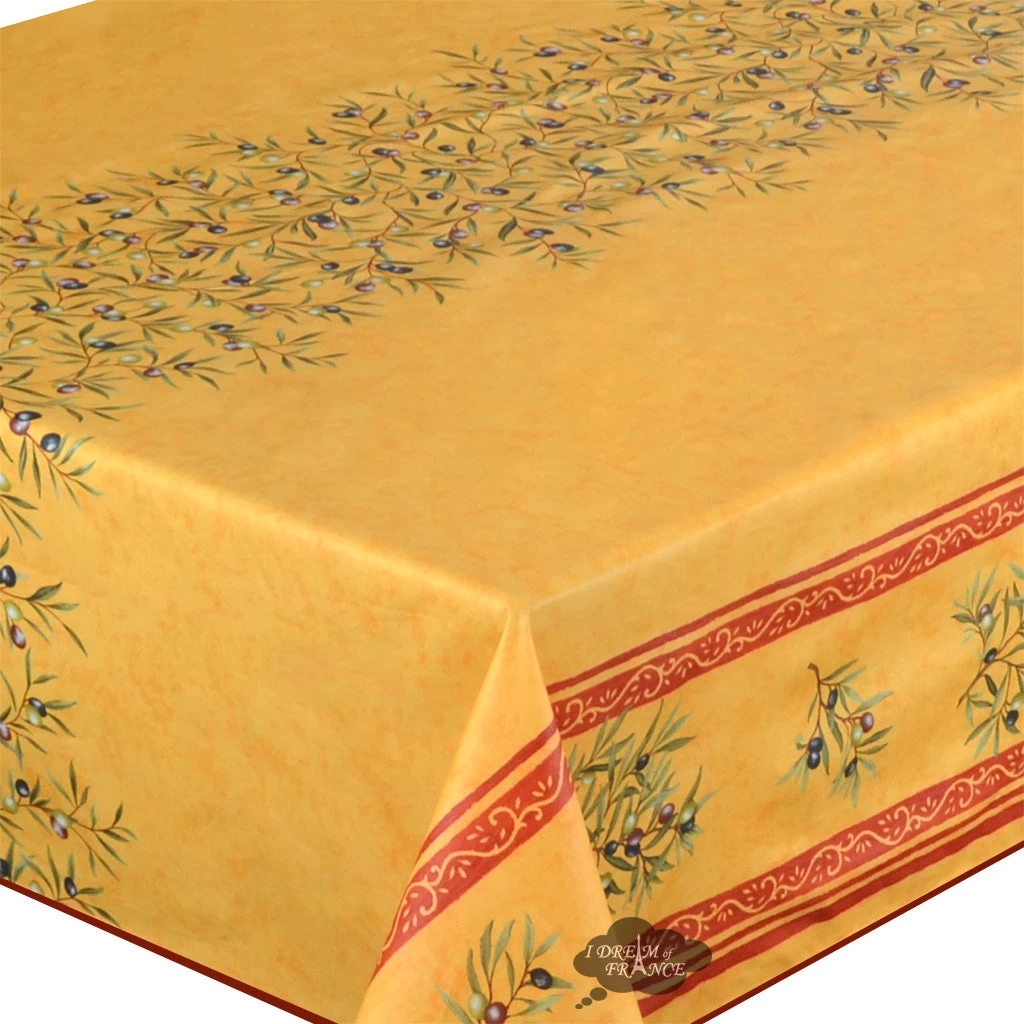 60x78" Rectangular Clos Des Oliviers Yellow Double Border Acrylic-Coated Cotton Tablecloth By Label France 4 60x78" Rectangular Clos Des Oliviers Yellow Double Border Acrylic-Coated Cotton Tablecloth By Label France - Image 2