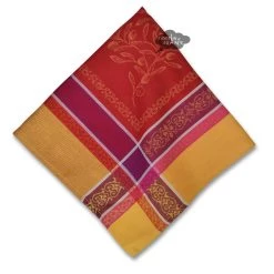 Olivia Yellow & Red French Cotton Jacquard Napkin By Tissus Toselli