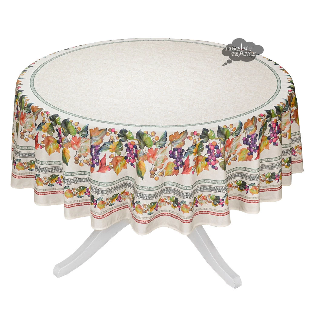 70" Round Grapes Acrylic-Coated Cotton Tablecloth By Tissus Toselli 3 70" Round Grapes Acrylic-Coated Cotton Tablecloth By Tissus Toselli