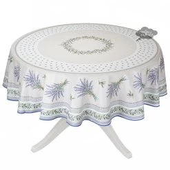70" Round Lauris Acrylic-Coated Cotton Tablecloth By Tissus Toselli