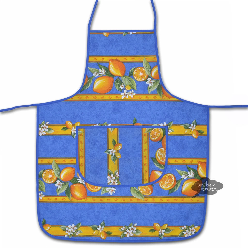 Lemons Blue Cotton Kitchen Apron By Tissus Toselli