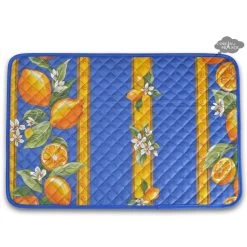 Lemons Blue Acrylic Acrylic-Coated Cotton Quilted Placemats By Tissus Toselli