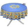70" Round Lemons Blue Tablecloth By Tissus Toselli
