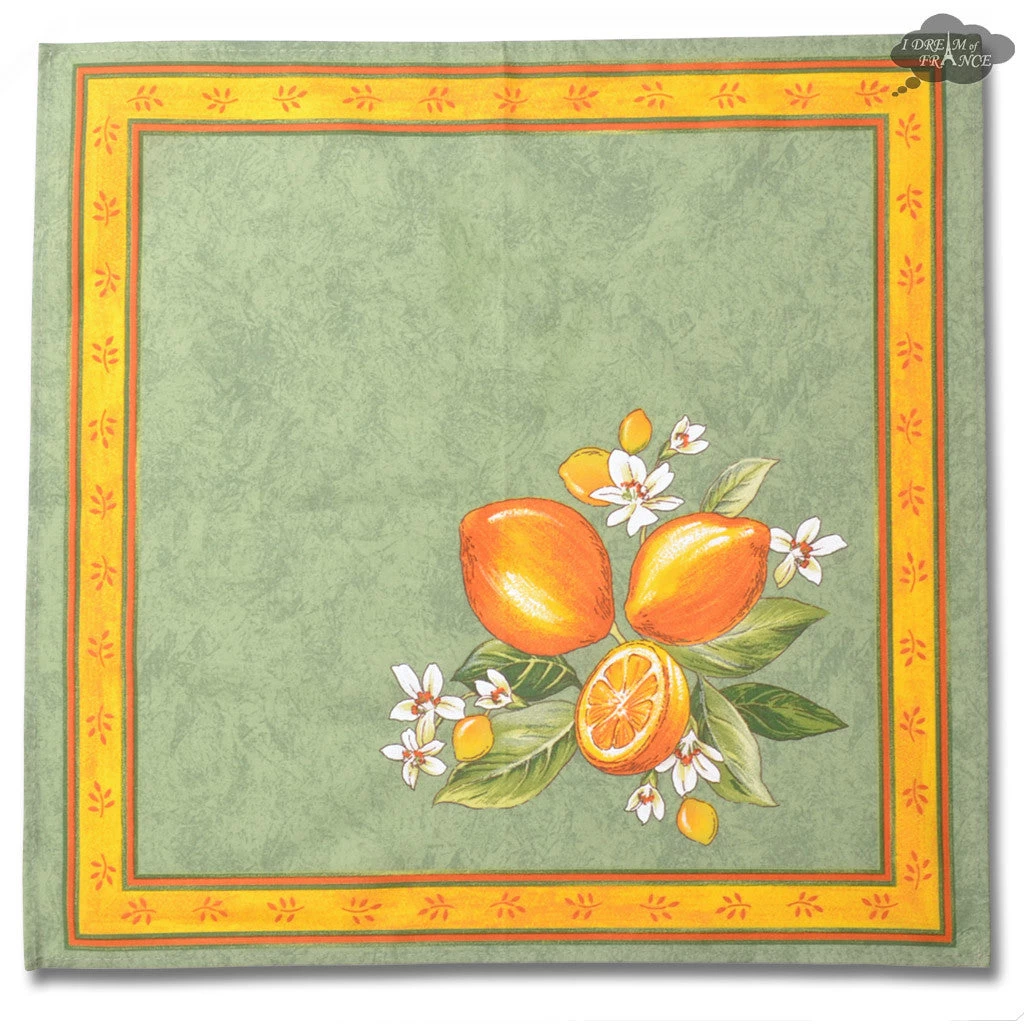 Lemons Green Provence Cotton Napkin By Tissus Toselli 4 Lemons Green Provence Cotton Napkin By Tissus Toselli - Image 2