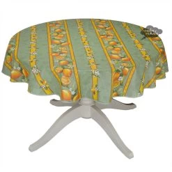 58" Round Lemons Green Tablecloth By Tissus Toselli