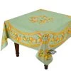 70" Square Lemons Green Acrylic-Coated Cotton Tablecloth By Tissus Toselli 2 70" Square Lemons Green Acrylic-Coated Cotton Tablecloth By Tissus Toselli -Home Kitchen And Dining Tablecloth Shop tissus toselli lemons green square cotton coated tablecloth sqw