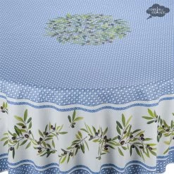 70" Round Nyons Blue Acrylic-Coated Cotton Tablecloth By Tissus Toselli -Home Kitchen And Dining Tablecloth Shop tissus toselli nyons blue round coated cotton tablecoth asqw