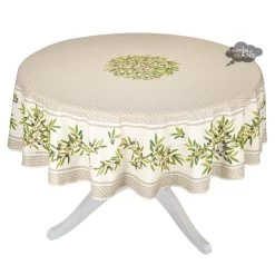 90" Round Nyons Cream Acrylic-Coated Cotton Tablecloth By Tissus Toselli