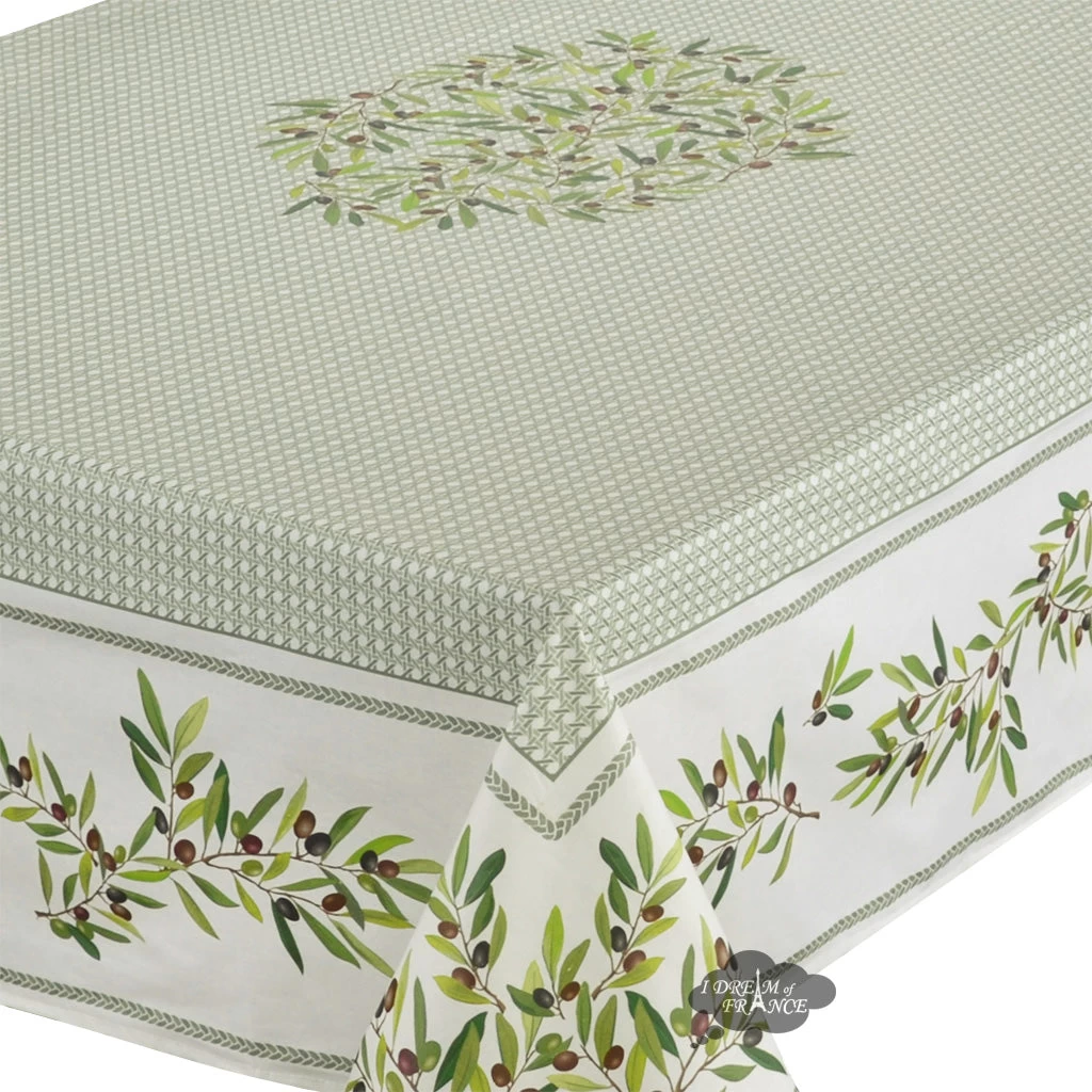 60x120" Rectangular Nyons Green Acrylic-Coated Cotton Tablecloth By Tissus Toselli 4 60x120" Rectangular Nyons Green Acrylic-Coated Cotton Tablecloth By Tissus Toselli - Image 2