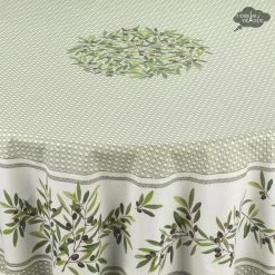 90" Round Nyons Green Acrylic-Coated Cotton Tablecloth By Tissus Toselli -Home Kitchen And Dining Tablecloth Shop tissus toselli nyons green round coated cotton tablecoth asqw 07cea64b 0430 4744 89c4 90cac0b9593e