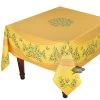70" Square Nyons Yellow & Red Acrylic-Coated Cotton Tablecloth By Tissus Toselli