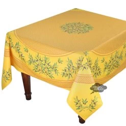 70" Square Nyons Yellow & Red Acrylic-Coated Cotton Tablecloth By Tissus Toselli