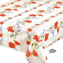 60x96" Striped Rectangular Poppies Cream Acrylic Coated Cotton Tablecloth By Tissus Toselli -Home Kitchen And Dining Tablecloth Shop tissus toselli poppies cream rectangular striped cotton coated tablecloth asqw 57bb01b7 c4bf 4bba 9863 df89720187d1