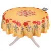 90" Round Poppies Yellow Acrylic-Coated Cotton Tablecloth By Tissus Toselli