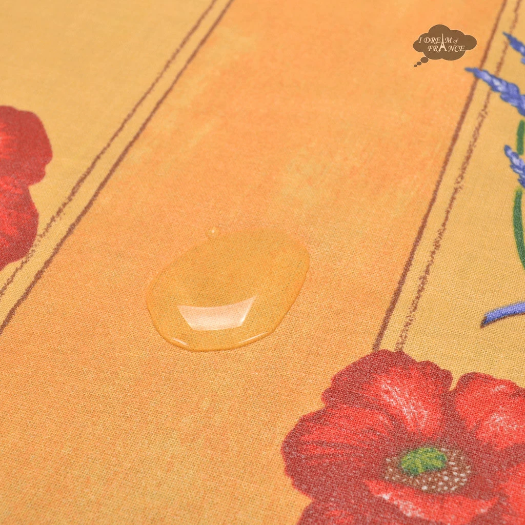 58" Square Poppies Yellow Acrylic-Coated Cotton Tablecloth By Tissus Toselli 5 58" Square Poppies Yellow Acrylic-Coated Cotton Tablecloth By Tissus Toselli - Image 3