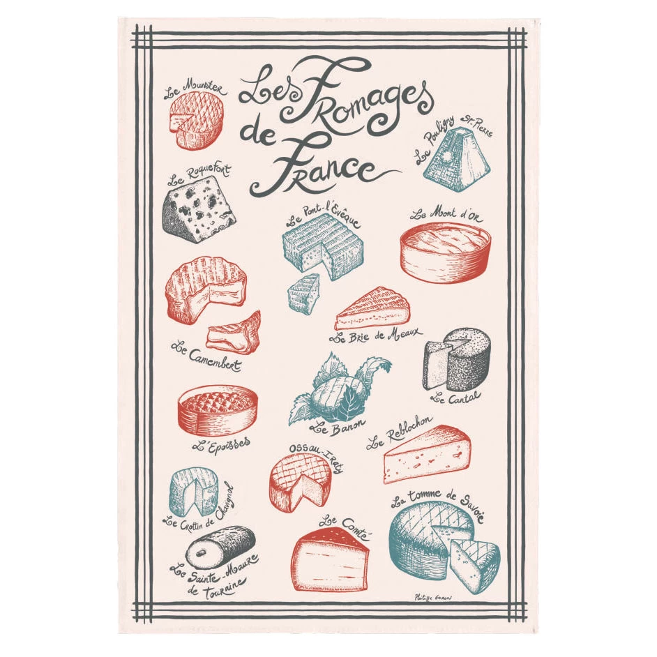 Cheeses Of France (Fromages De France) French Cotton Tea Towel By Winkler Torchons & Bouchons 3 Cheeses Of France (Fromages De France) French Cotton Tea Towel By Winkler Torchons & Bouchons