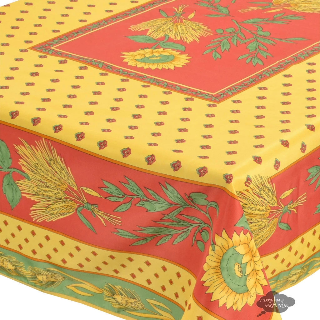 Tournesol Red/Yellow French Provencal Polyester Tablecloth - 59x94" Rectangular 4 Tournesol Red/Yellow French Provencal Polyester Tablecloth - 59x94" Rectangular - Image 2