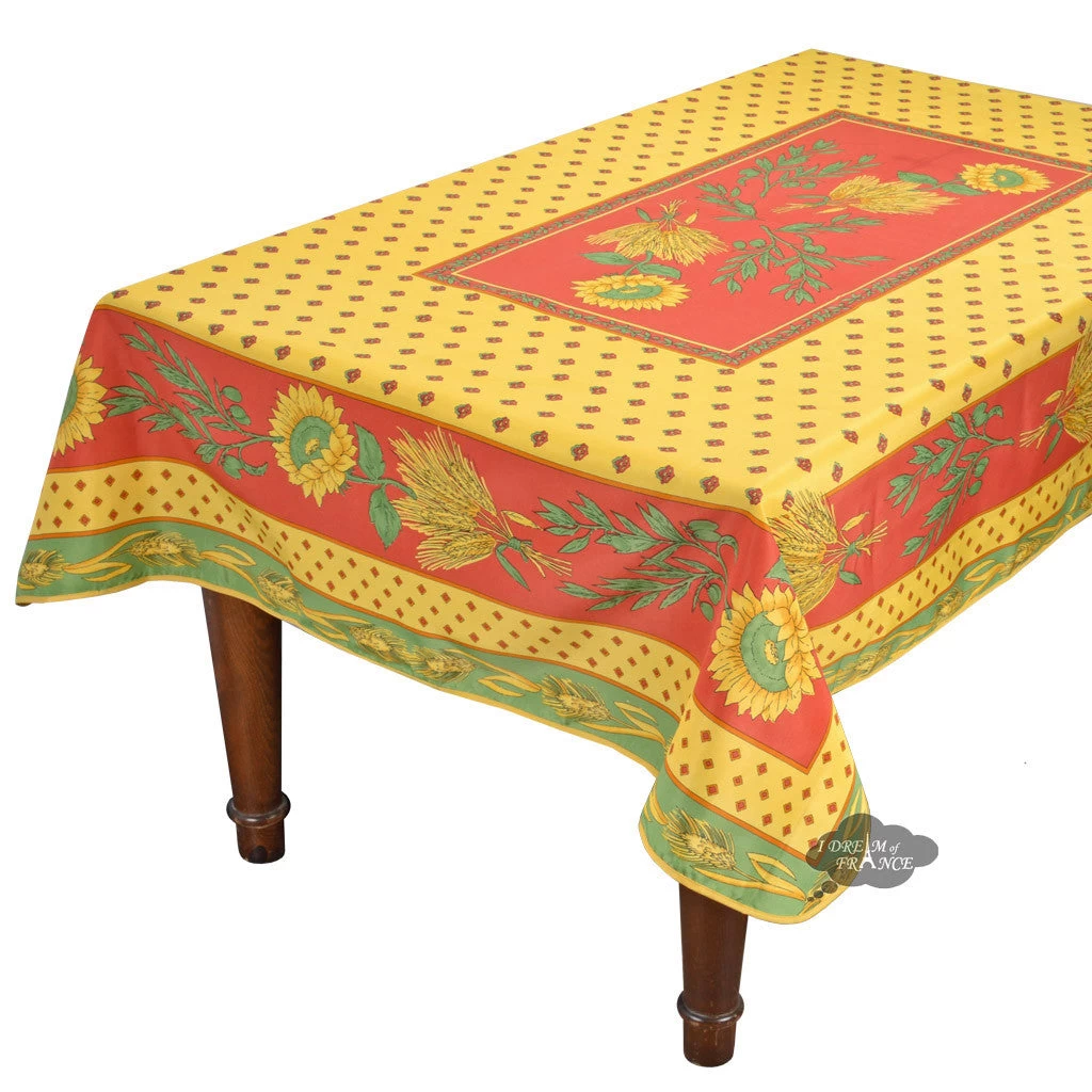 Tournesol Red/Yellow French Provencal Polyester Tablecloth - 59x94" Rectangular 3 Tournesol Red/Yellow French Provencal Polyester Tablecloth - 59x94" Rectangular